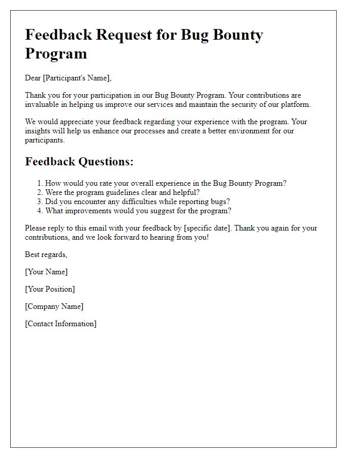 Letter template of bug bounty program feedback request