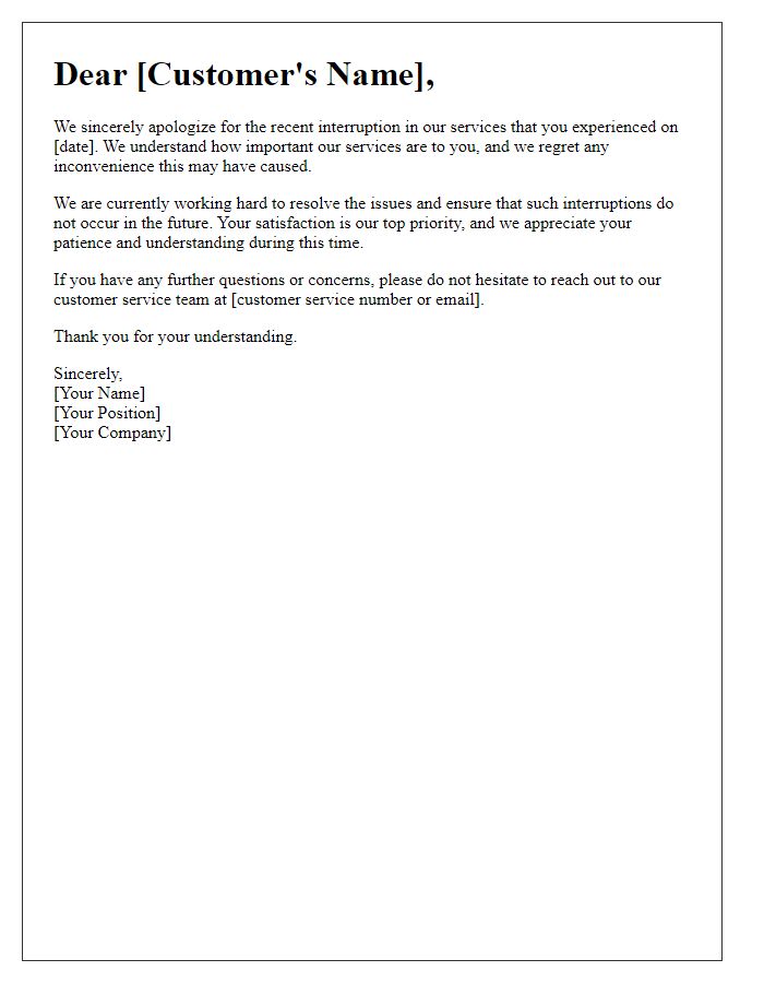 Letter template of regret regarding service interruption