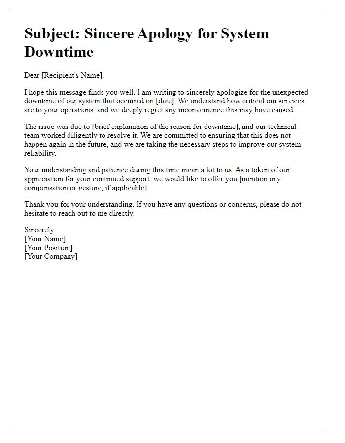 Letter template of sincere apology for system downtime