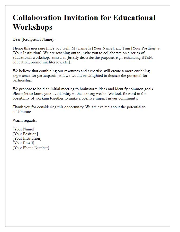 Letter template of collaboration invitation for educational workshops.