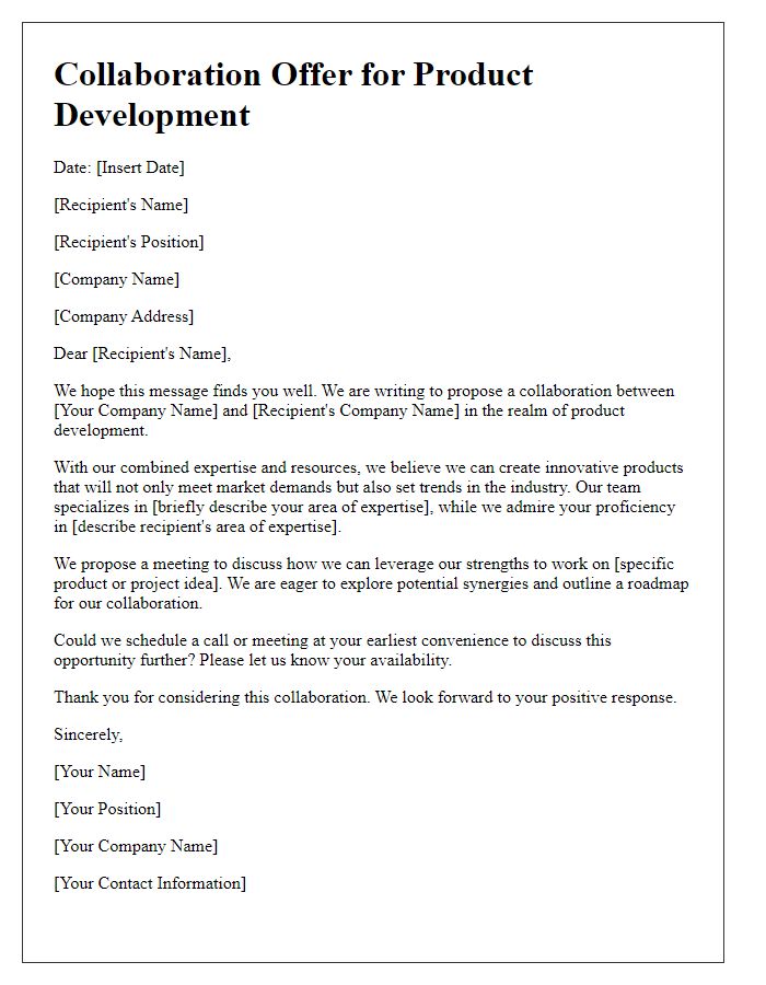 Letter template of collaboration offer for product development.