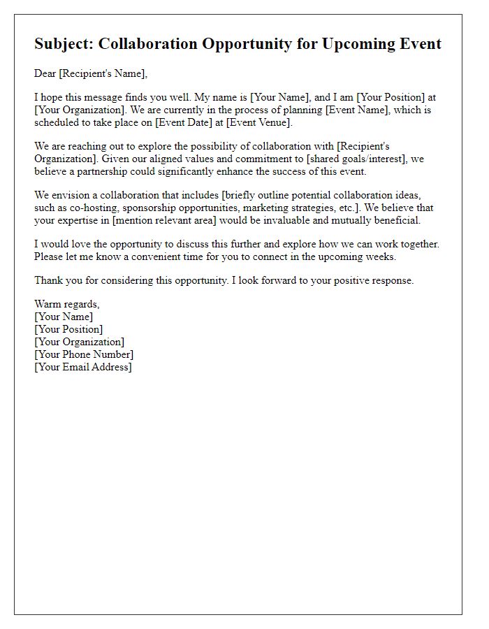 Letter template of collaboration prospect for event planning.