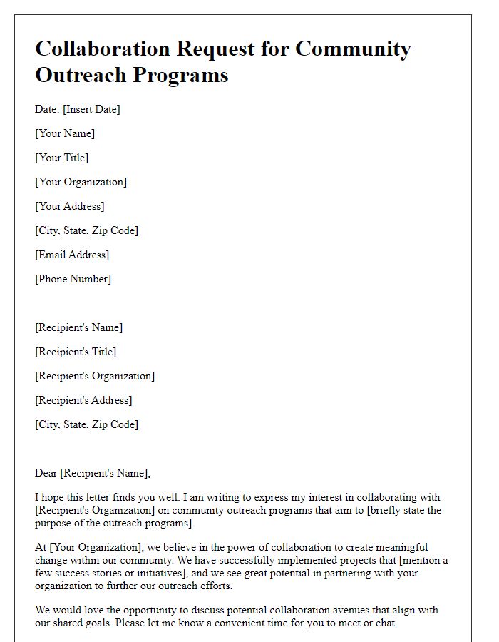 Letter template of collaboration request for community outreach programs.