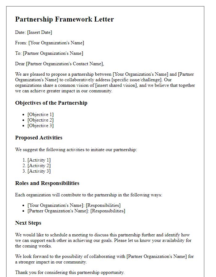 Letter template of partnership framework for nonprofit organizations.