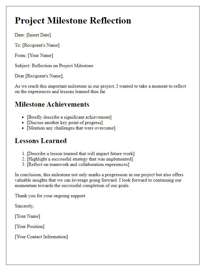 Letter template of project milestone reflection for learned experiences.