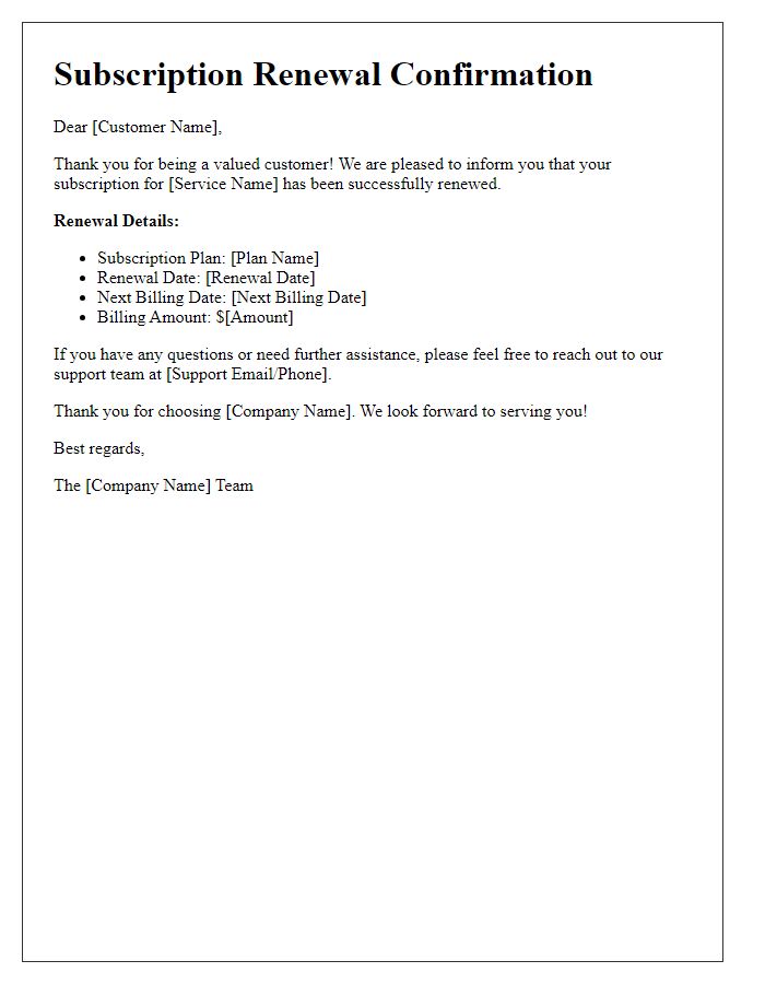 Letter template of SaaS subscription renewal confirmation