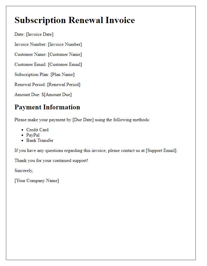 Letter template of SaaS subscription renewal invoice