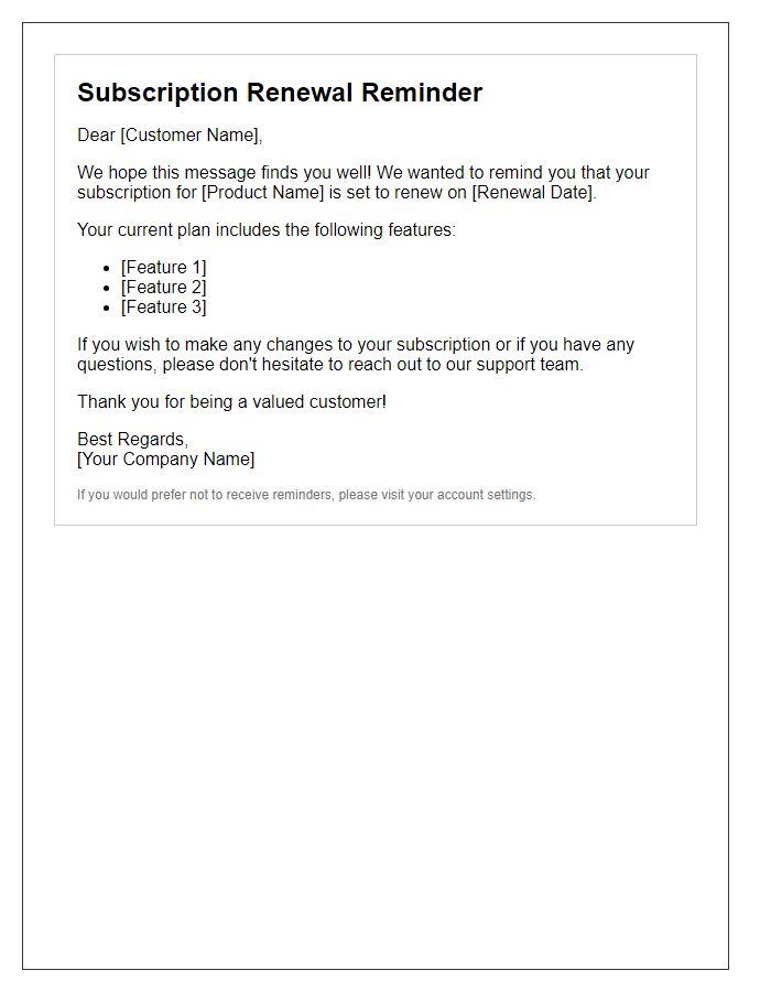 Letter template of SaaS subscription renewal reminder