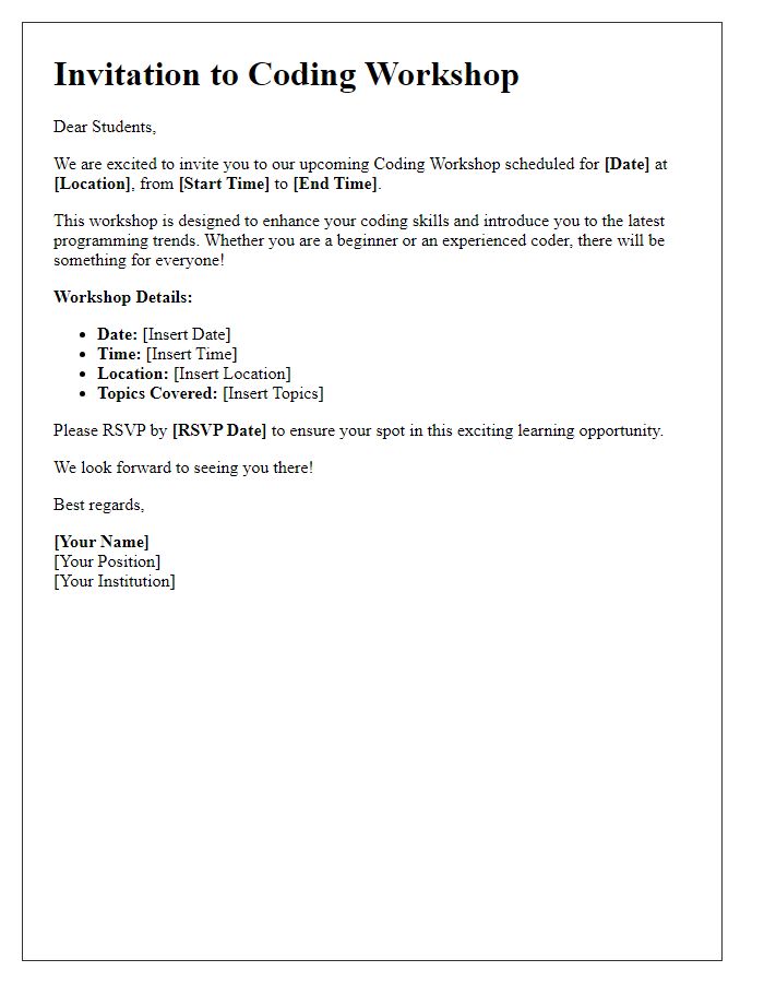 Letter template of coding workshop invitation for college students