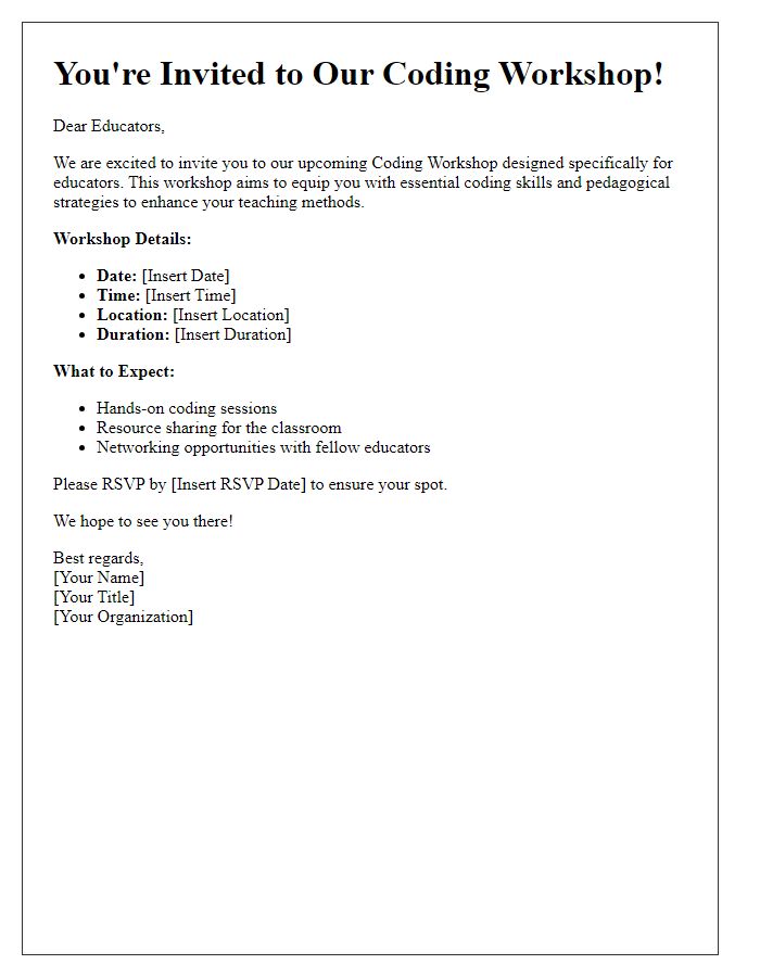 Letter template of coding workshop invitation for educators