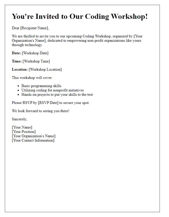 Letter template of coding workshop invitation for non-profit organizations