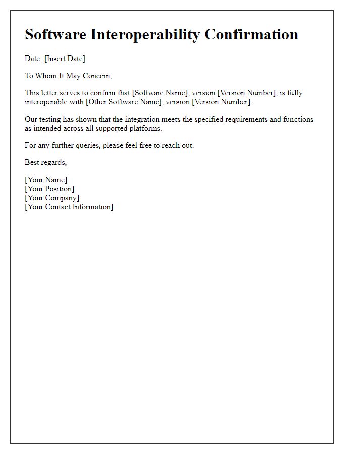 Letter template of software interoperability confirmation