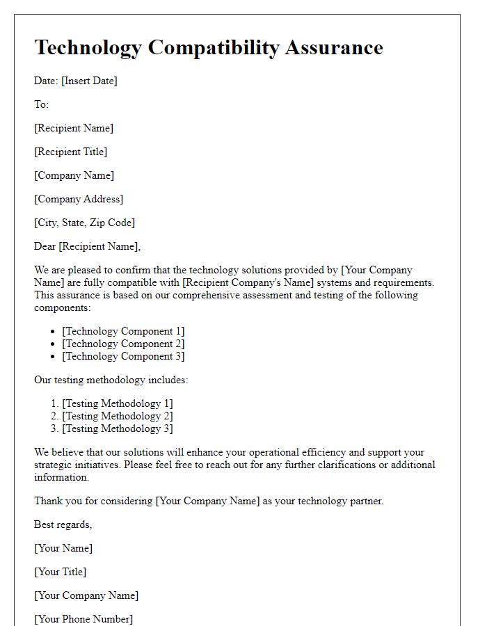 Letter template of technology compatibility assurance