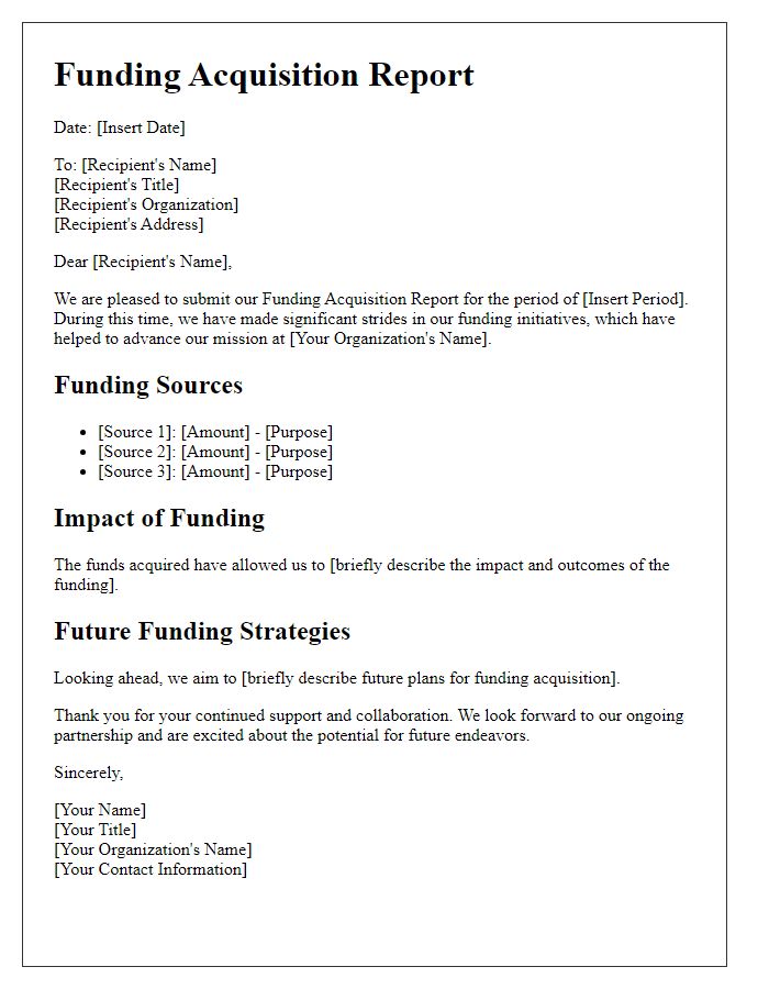 Letter template of funding acquisition report