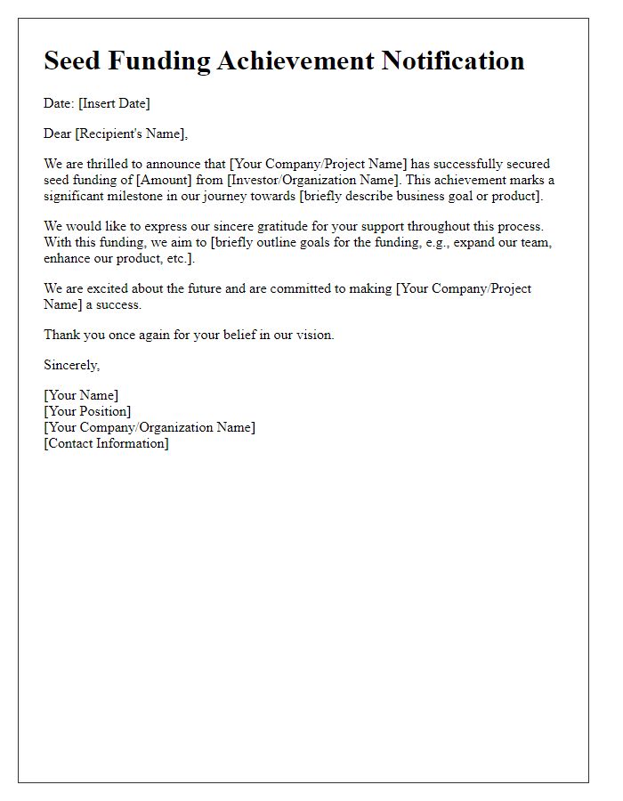 Letter template of seed funding achievement