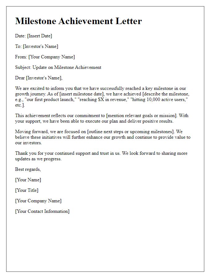 Letter template of venture capital milestone