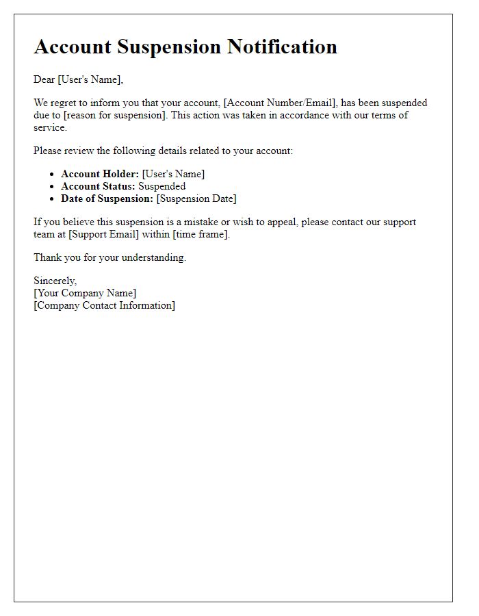 Letter template of account suspension notification