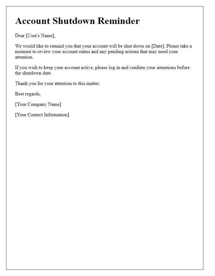 Letter template of user account shutdown reminder
