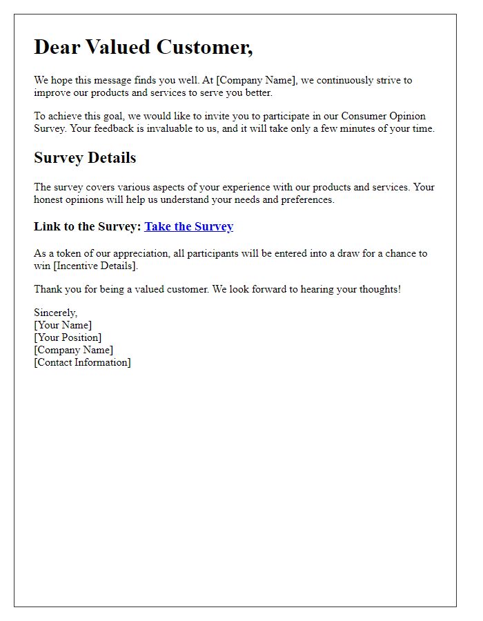 Letter template of consumer opinion survey