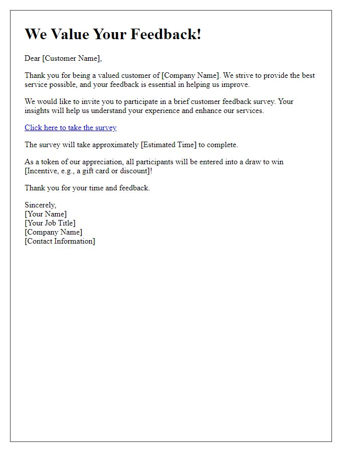 Letter template of customer feedback survey invitation