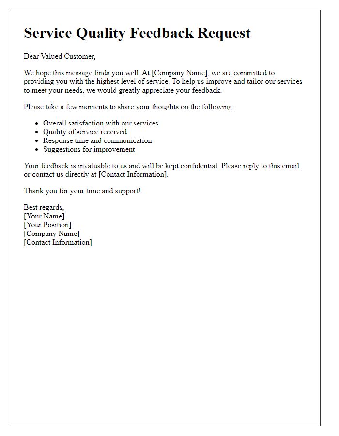 Letter template of service quality feedback collection