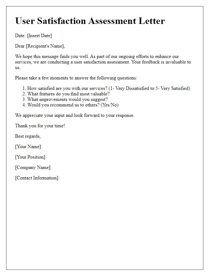 Letter template of user satisfaction assessment