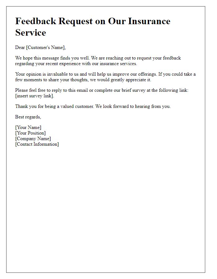 Letter template of feedback request on our insurance service