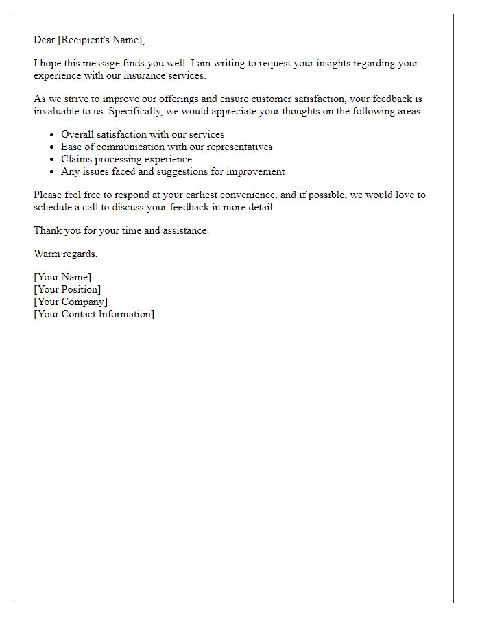 Letter template of request for insights on insurance service experience