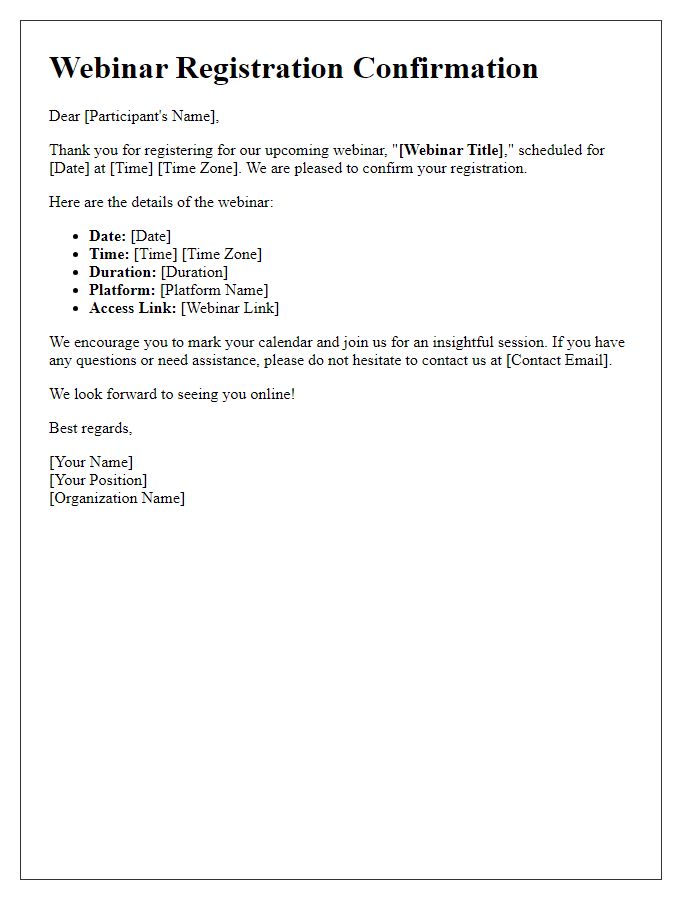 Letter template of webinar registration confirmation for international participants.