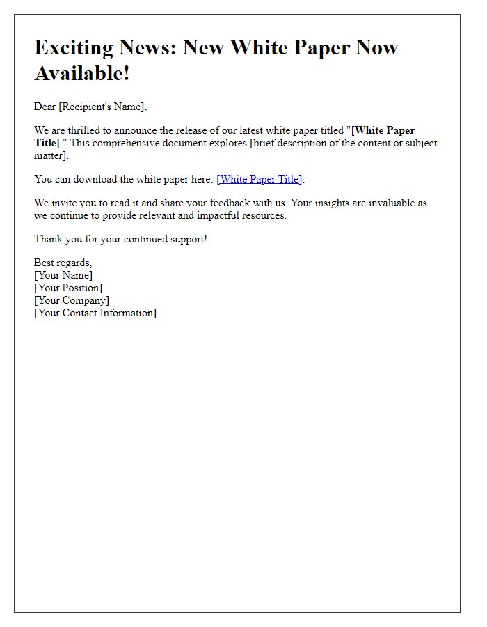 Letter template of new white paper availability update.