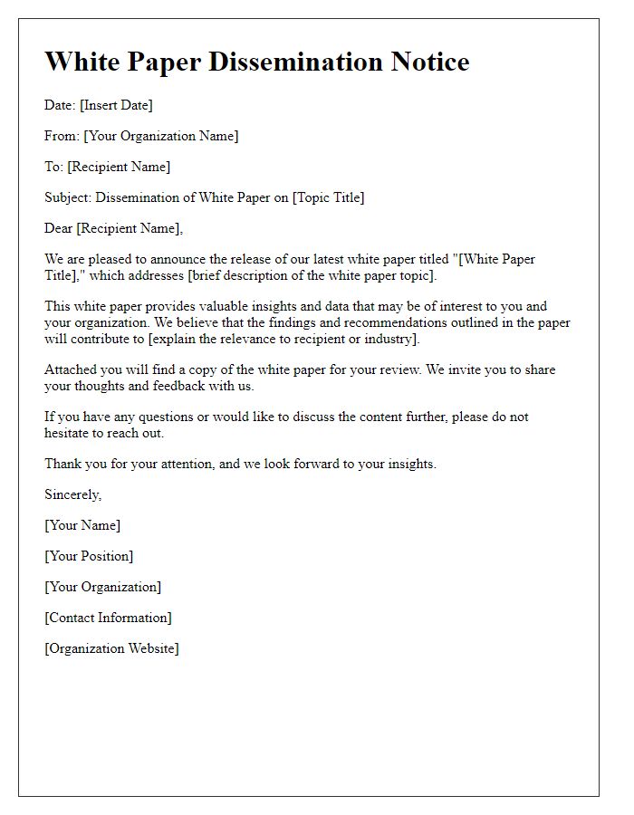 Letter template of white paper dissemination notice.