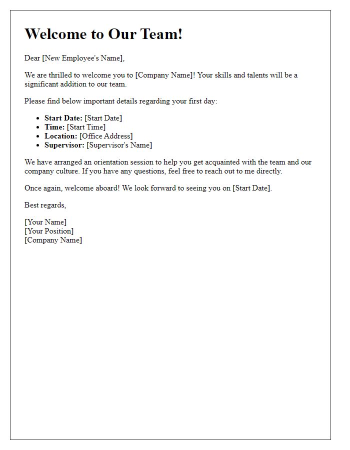 Letter template of welcome message for new employee onboarding