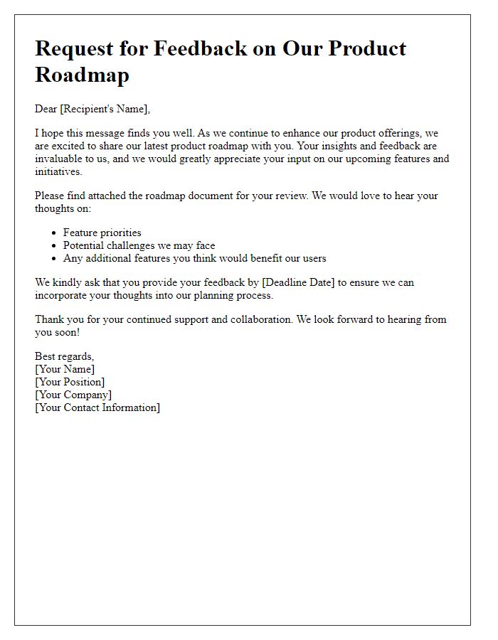 Letter template of product roadmap feedback request