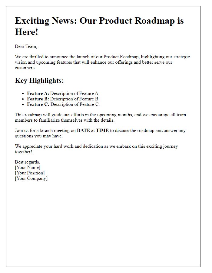 Letter template of product roadmap launch announcement