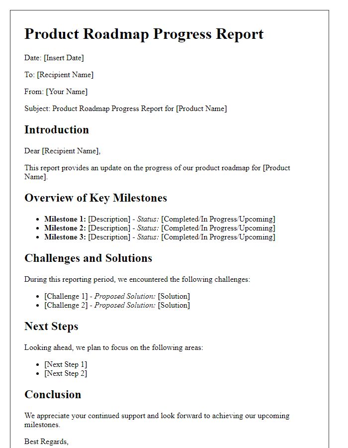 Letter template of product roadmap progress report