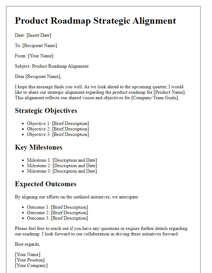 Letter template of product roadmap strategic alignment