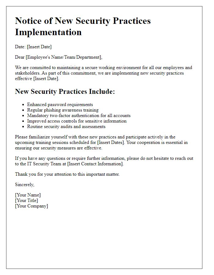 Letter template of new security practices implementation