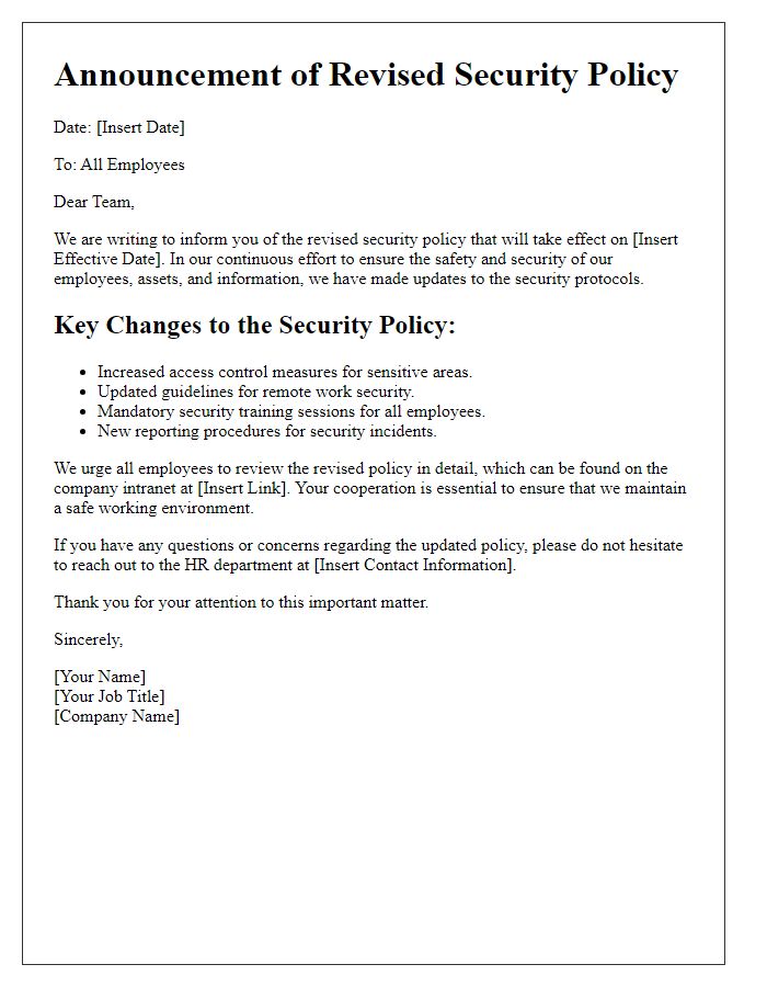 Letter template of revised security policy announcement