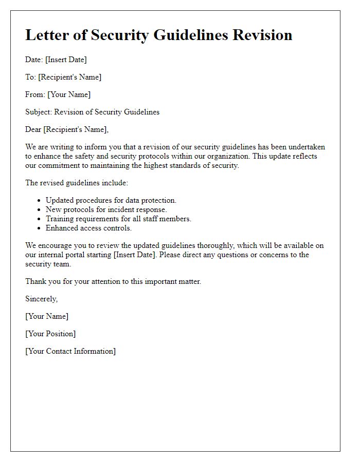 Letter template of security guidelines revision