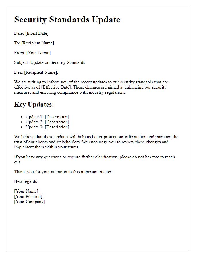 Letter template of security standards update