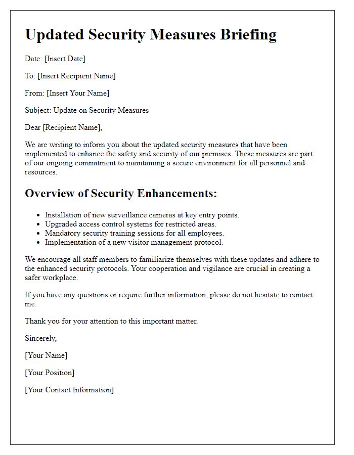 Letter template of updated security measures briefing