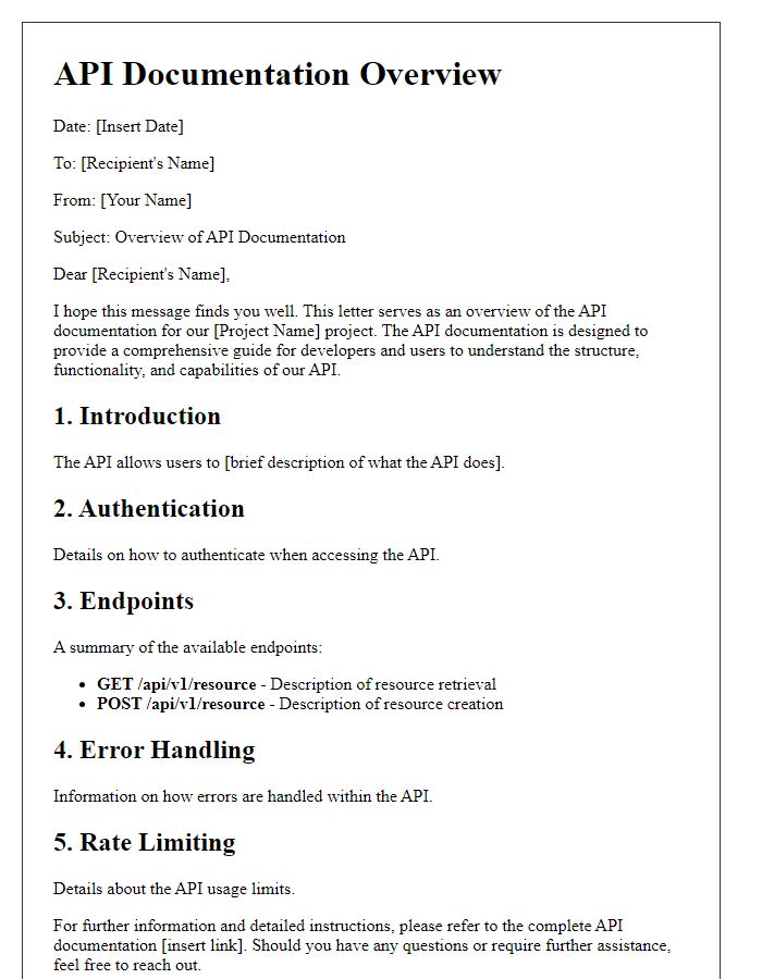 Letter template of API documentation overview