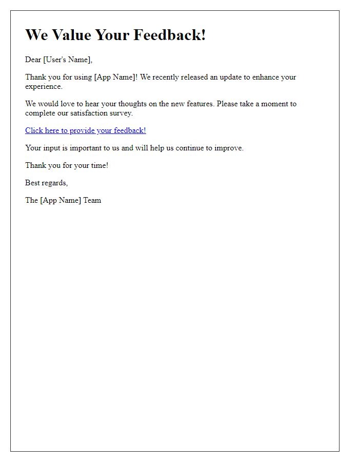 Letter template of mobile app update follow-up for satisfaction survey