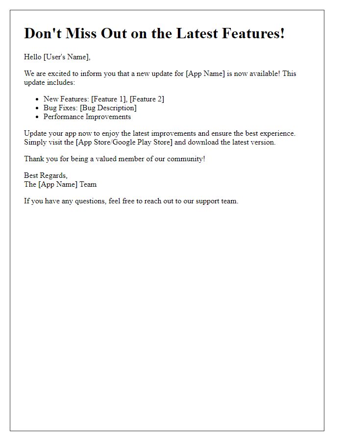 Letter template of mobile app update reminder for user engagement