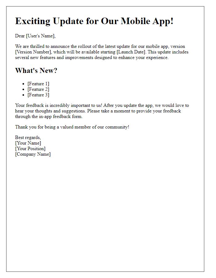 Letter template of mobile app update rollout for feedback collection