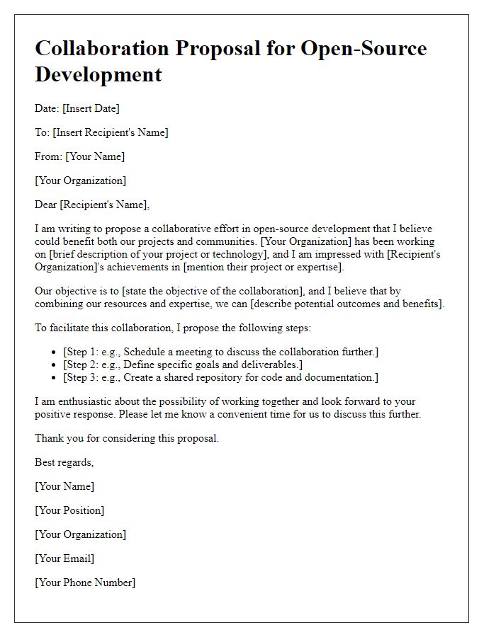 Letter template of collaboration proposal for open-source development.