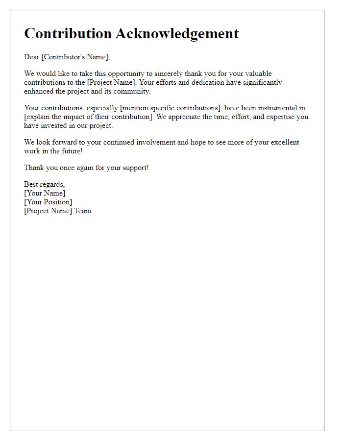 Letter template of contribution acknowledgement for open-source project.
