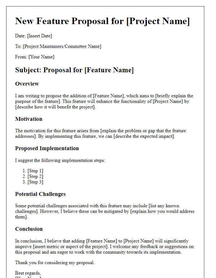 Letter template of new feature proposal for open-source projects.