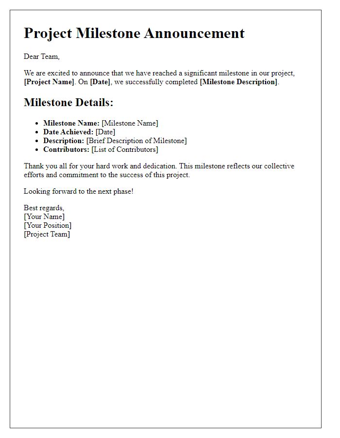 Letter template of project milestone announcement for open-source teams.