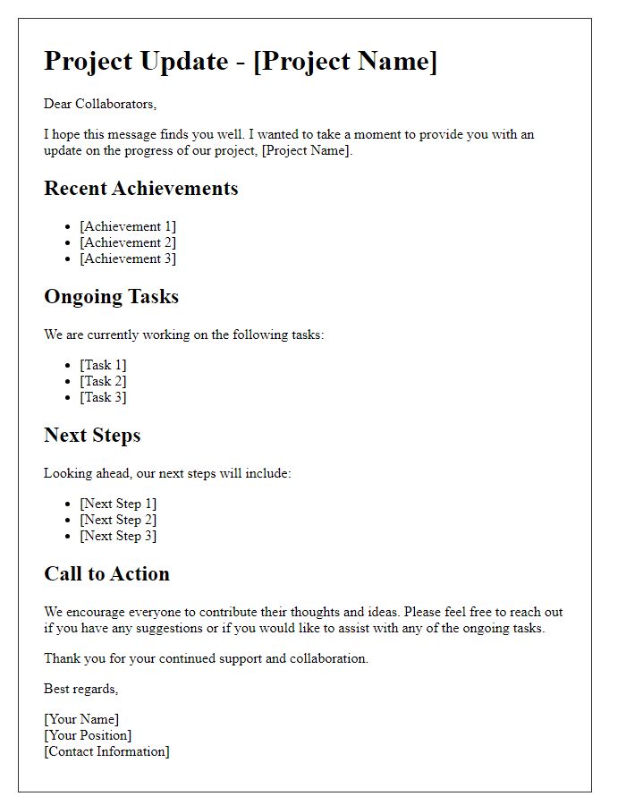 Letter template of project update for open-source collaborators.
